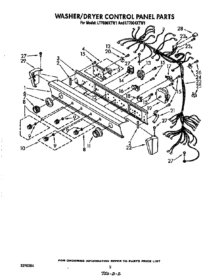 Washer/dryer Control Panel Diagram and Parts List for LT5004XTW1  Whirlpool Washer Dryer Combo