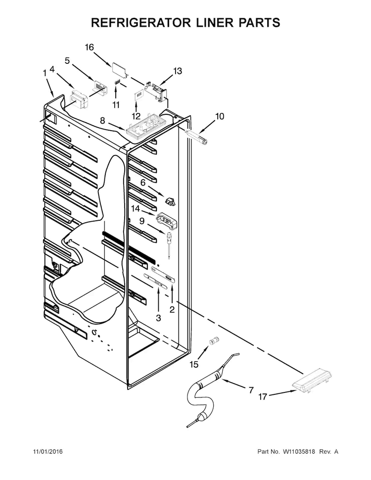 Refrigerator Liner Parts Diagram and Parts List for 10651135610  Kenmore Refrigerator
