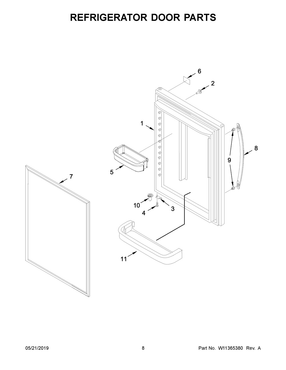 Refrigerator Door Parts Diagram and Parts List for WRB322DMBB01  Whirlpool Refrigerator