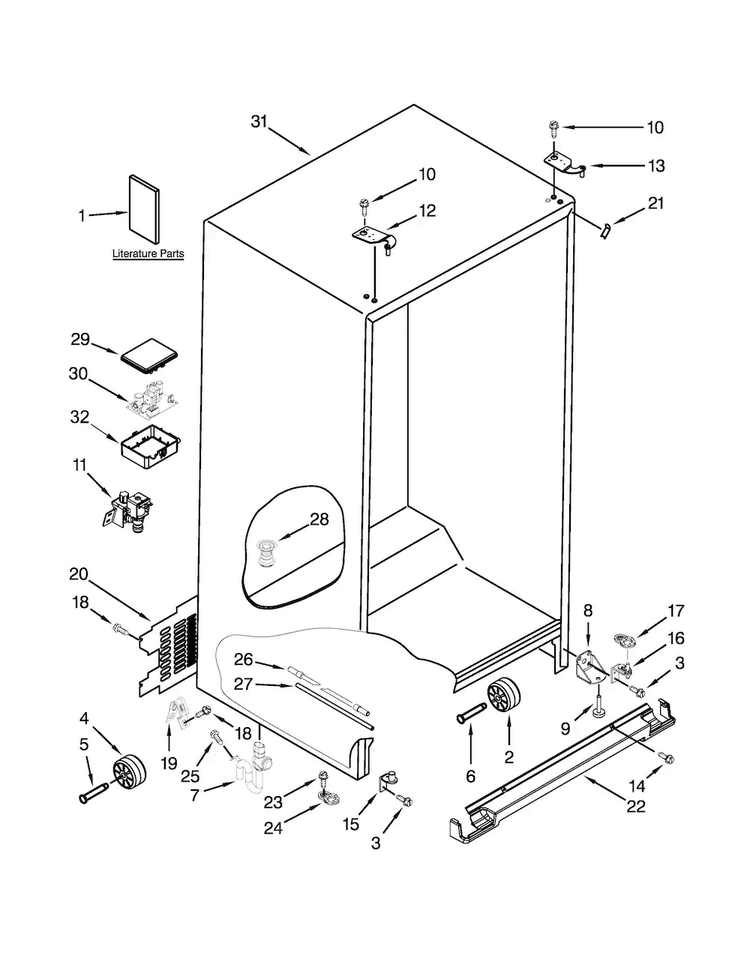 Cabinet Parts Diagram and Parts List for WRS571CIDW00  Whirlpool Refrigerator