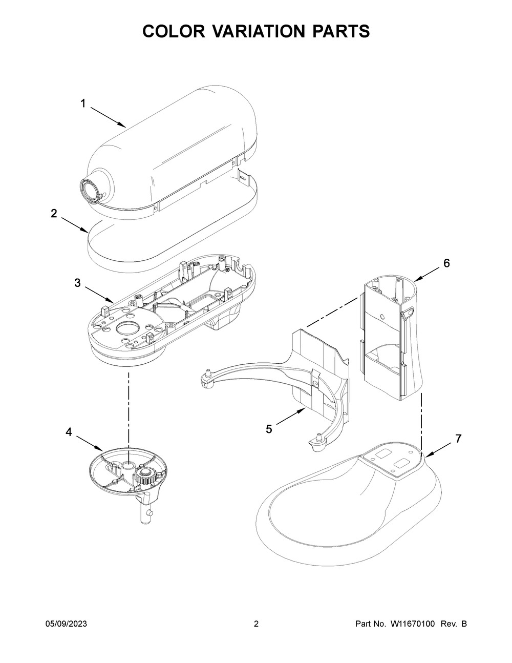 Color Variation Parts Diagram and Parts List for KSM8990OB1  KitchenAid Mixer