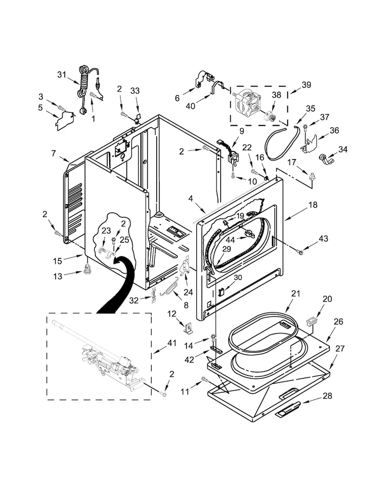 Cabinet Parts Diagram and Parts List for 7MWGD1800EM0  Whirlpool Dryer