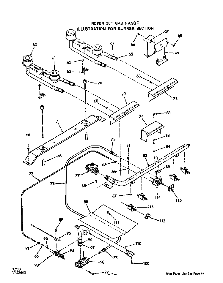 Burner Diagram and Parts List for 1453*0A  Roper Range
