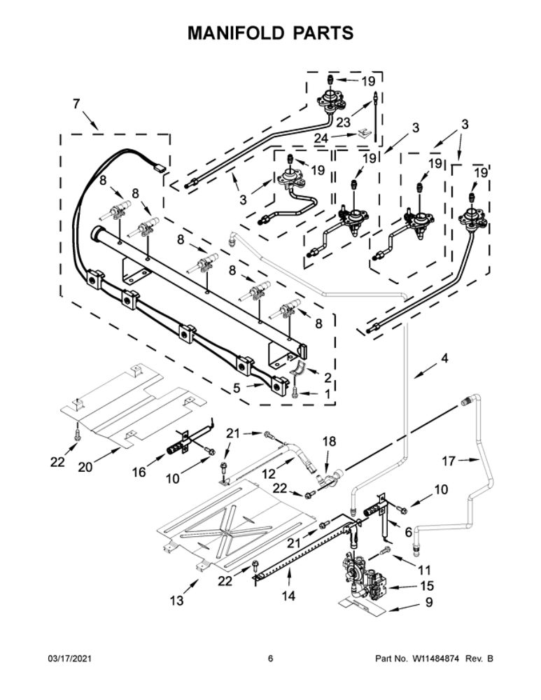 Manifold Parts Diagram and Parts List for WFG550S0HW2  Whirlpool Range