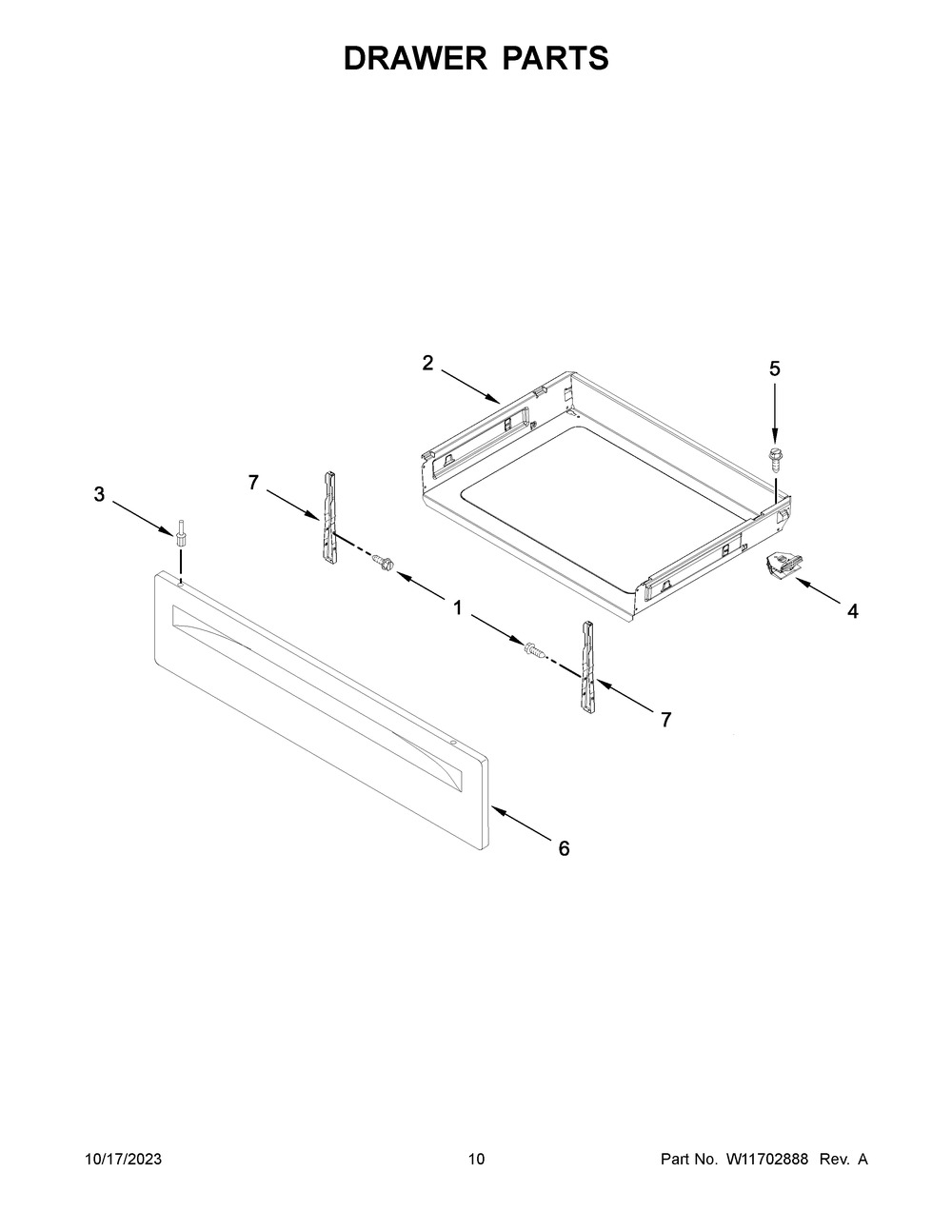 Drawer Parts Diagram and Parts List for WFE505W0HB6  Whirlpool Range