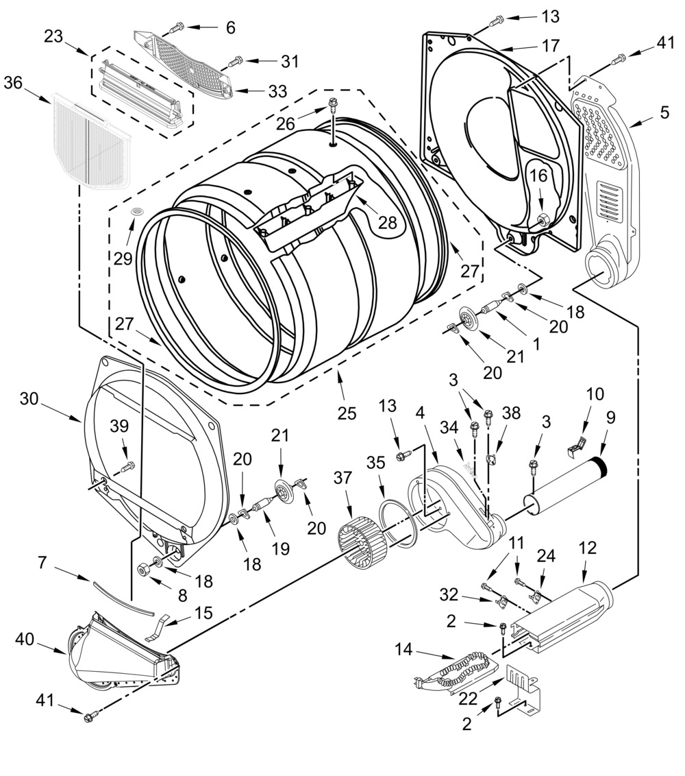 Bulkhead Parts Diagram and Parts List for MDE20PDUGW0  Whirlpool Dryer
