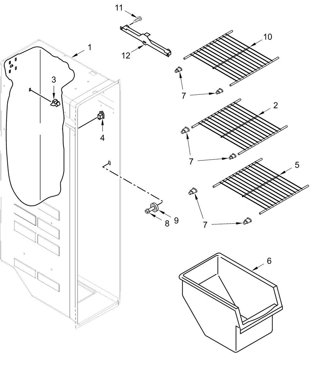 Freezer Liner Parts Diagram and Parts List for WRS315SDHW09  Whirlpool Refrigerator