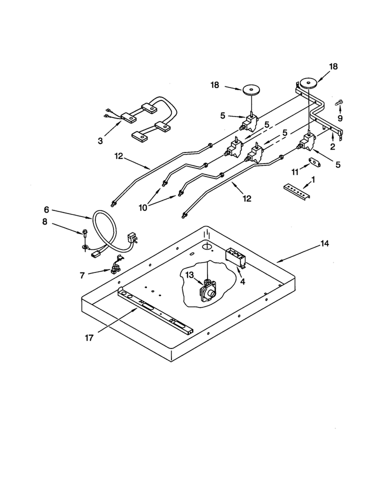 Burner Box/gas Valves/switches Diagram and Parts List for SC3004GN1  Whirlpool Cooktop