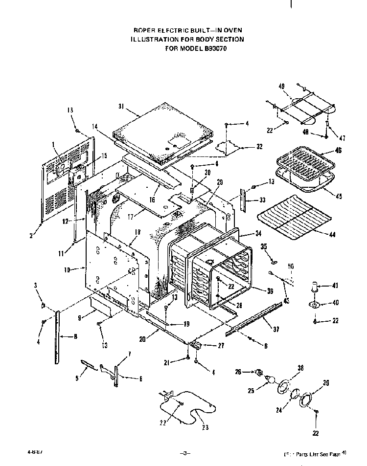 Body Diagram and Parts List for B9307*0  Roper Range