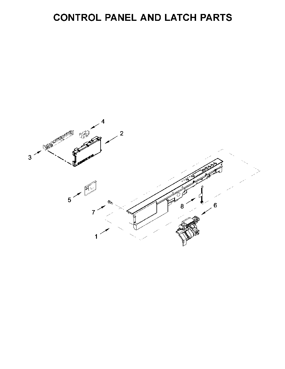Control panel and latch parts Diagram and Parts List for 66514545N710  Kenmore Dishwasher