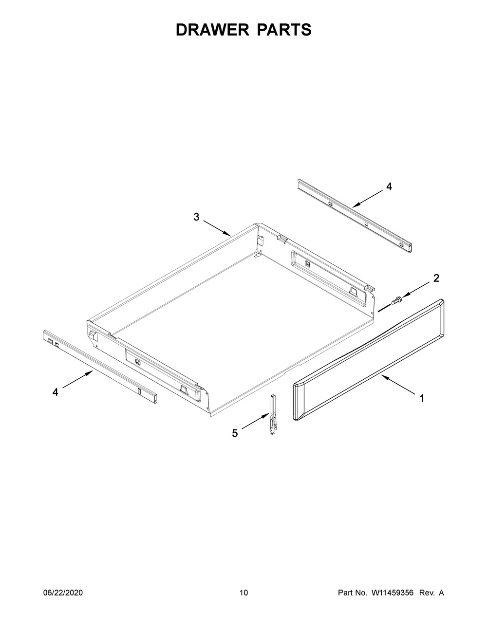 Drawer Parts Diagram and Parts List for KFEG504KPS0  Whirlpool Range