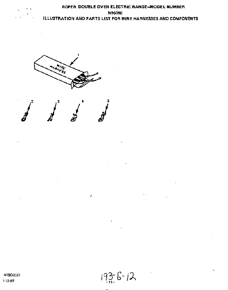 Wire Harness Diagram and Parts List for N9608*0  Roper Range
