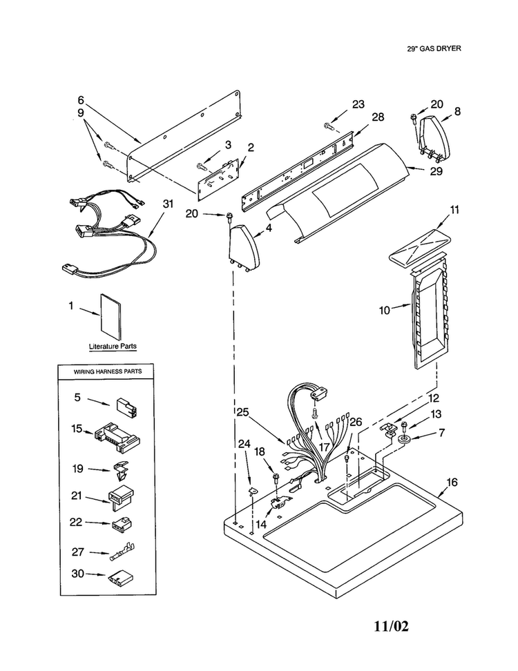 Top And Console Diagram and Parts List for 7MGGX9868JQ1  Whirlpool Dryer