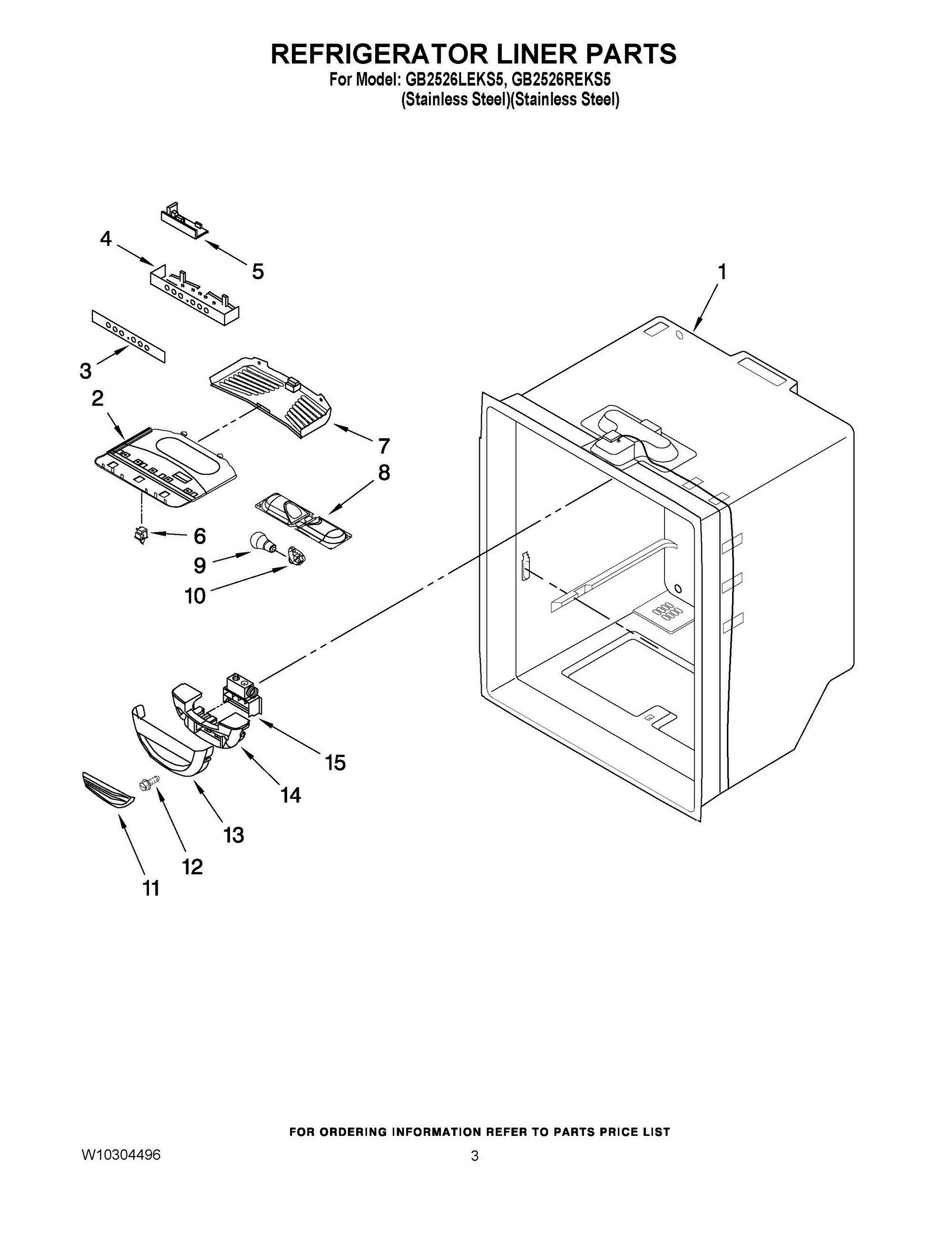 02 - REFRIGERATOR LINER PARTS Diagram and Parts List for GB2526LEKS5  Whirlpool Refrigerator