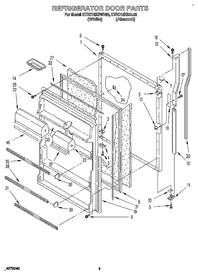 REFRIGERATOR DOOR Diagram and Parts List for KTRC18KBWH00  KitchenAid Refrigerator