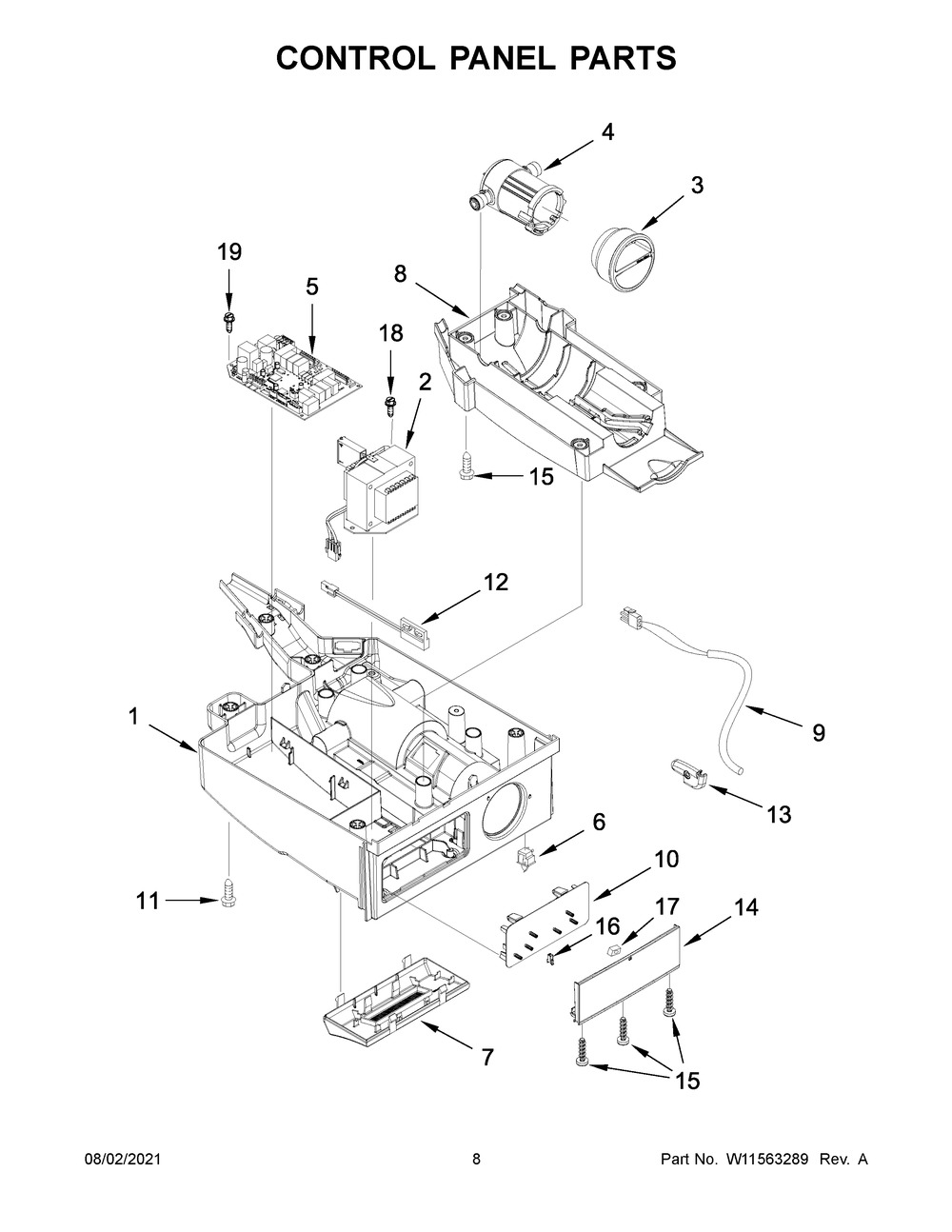 Control Panel Parts Diagram and Parts List for KUIX535HPA01  KitchenAid Ice Maker
