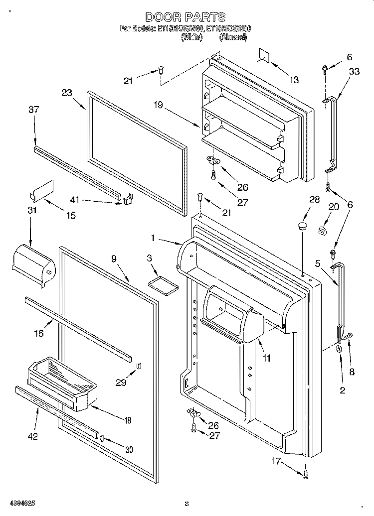 DOOR Diagram and Parts List for ET19RKXGN00  Whirlpool Refrigerator