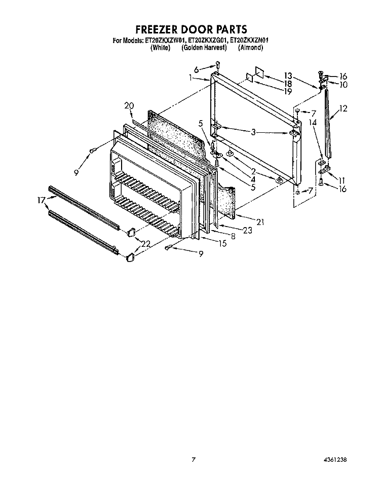 FREEZER DOOR Diagram and Parts List for ET20ZKXZG01  Whirlpool Refrigerator
