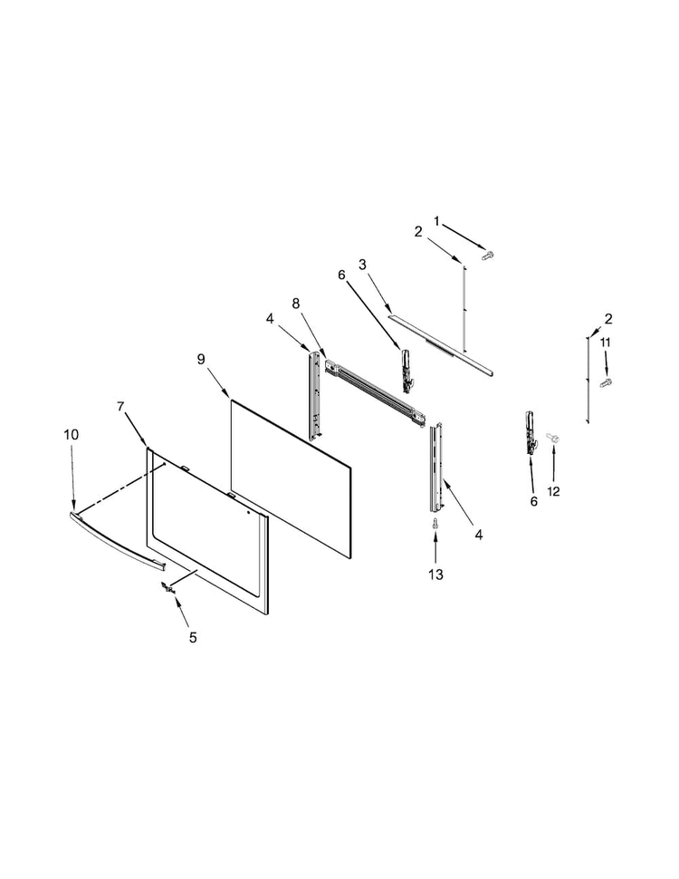 Door Parts Diagram and Parts List for WFG320M0BB0  Whirlpool Range