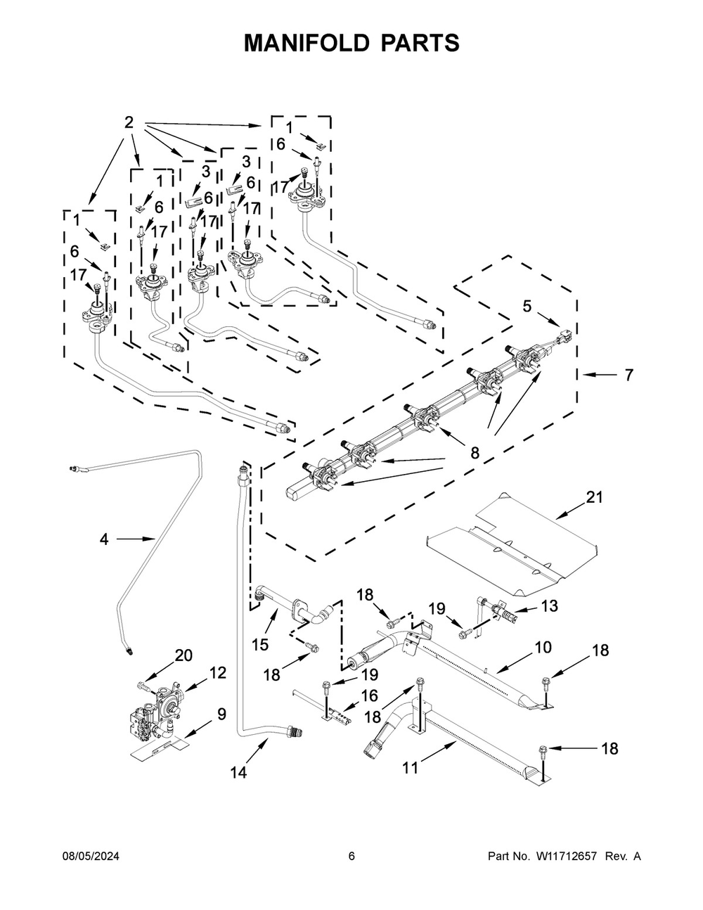 04 - Manifold Parts Diagram and Parts List for WEG750H0HZ6  Whirlpool Range