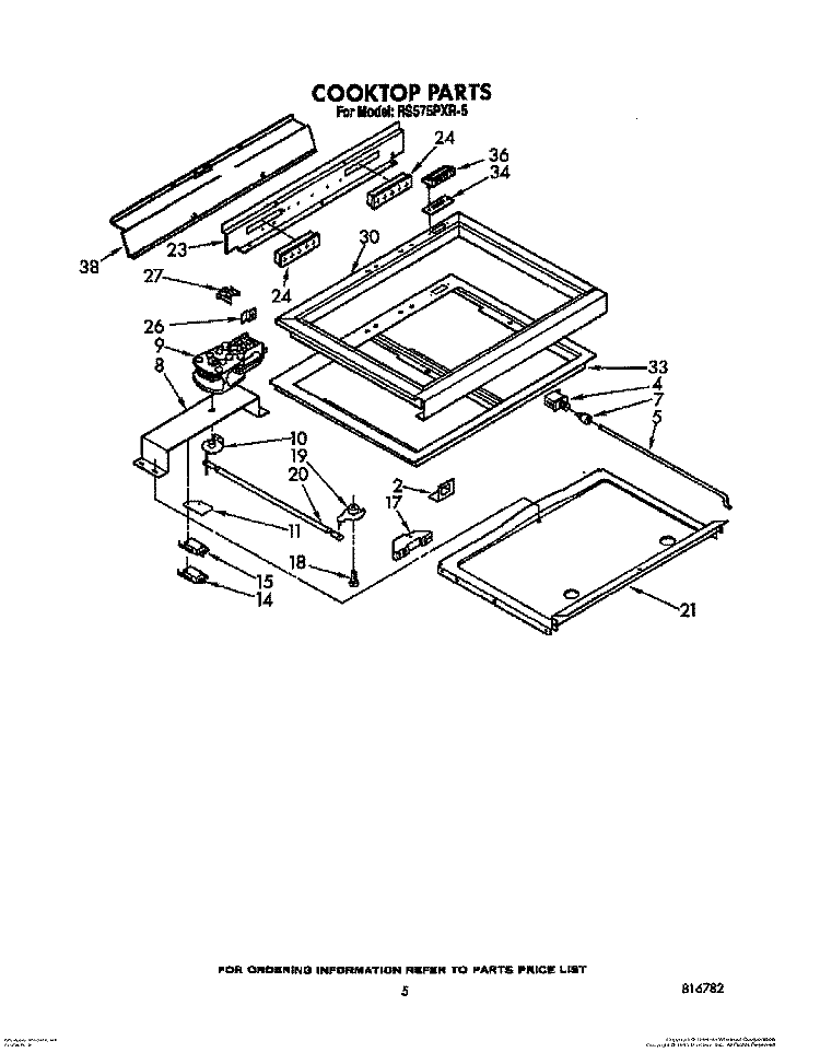 COOKTOP Diagram and Parts List for RS575PXR5  Whirlpool Range