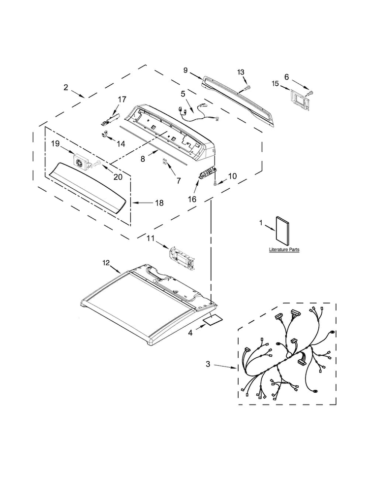 Top And Console Parts Diagram and Parts List for WED8500DW3  Whirlpool Dryer