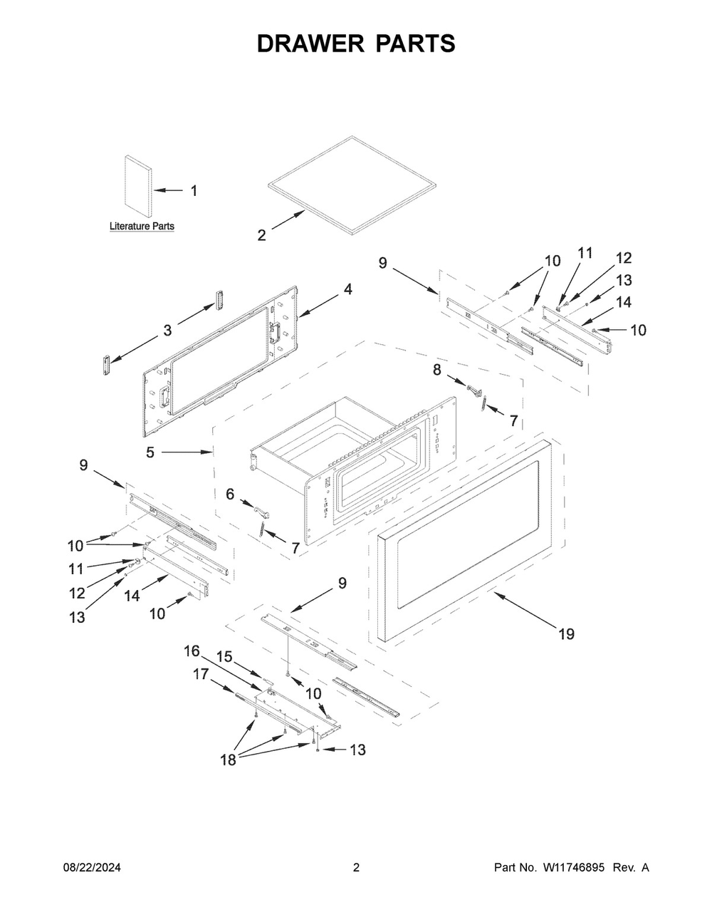 02 - Drawer Parts Diagram and Parts List for KMBD104GSS02  Whirlpool Microwave