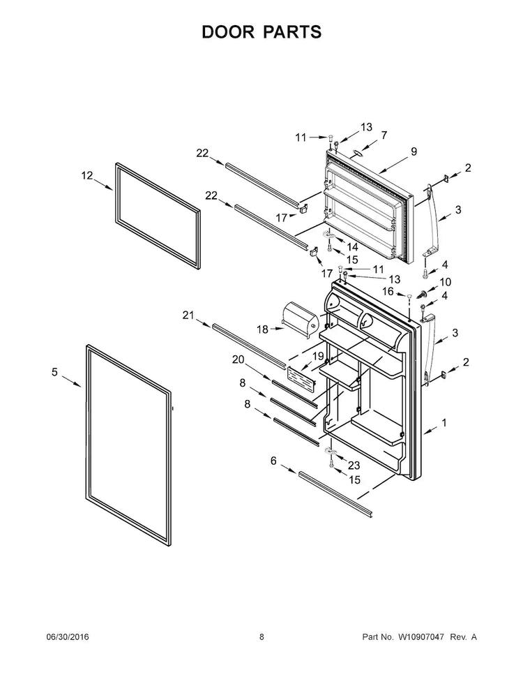 Door Parts Diagram and Parts List for WRT318FMDM02  Whirlpool Refrigerator