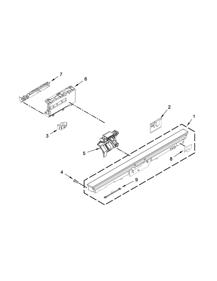Control Panel And Latch Parts Diagram and Parts List for KUDL15FXSS7  KitchenAid Dishwasher