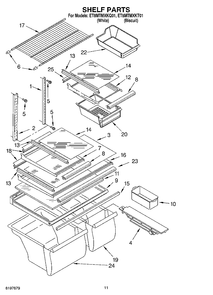 SHELF, OPTIONAL Diagram and Parts List for ET8MTMXKQ01  Whirlpool Refrigerator