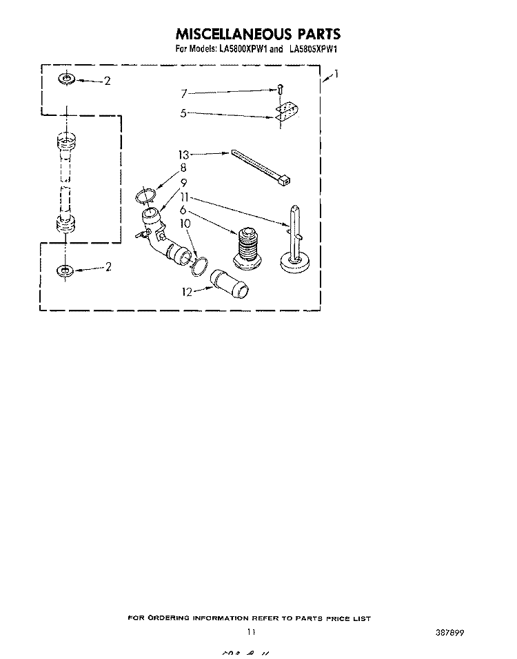 MISCELLANEOUS , LITERATURE AND OPTIONAL Diagram and Parts List for LA5805XPW1  Whirlpool Washer