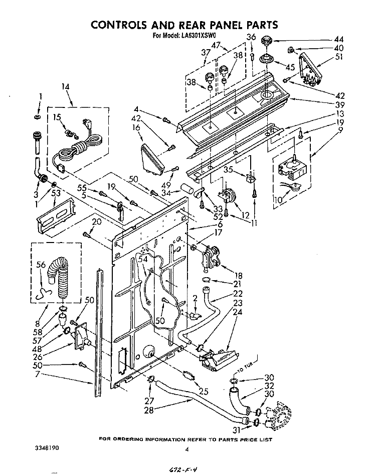 CONTROLS AND REAR PANEL Diagram and Parts List for LA6301XSW0  Whirlpool Washer