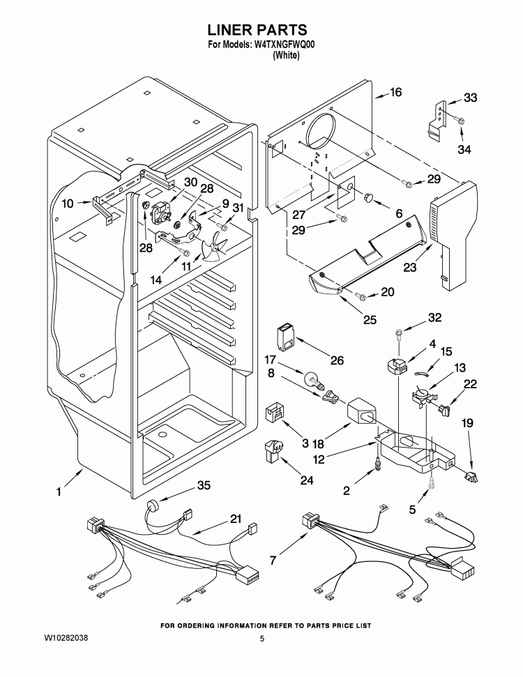 LINER PARTS Diagram and Parts List for W4TXNGFWQ00  Whirlpool Refrigerator