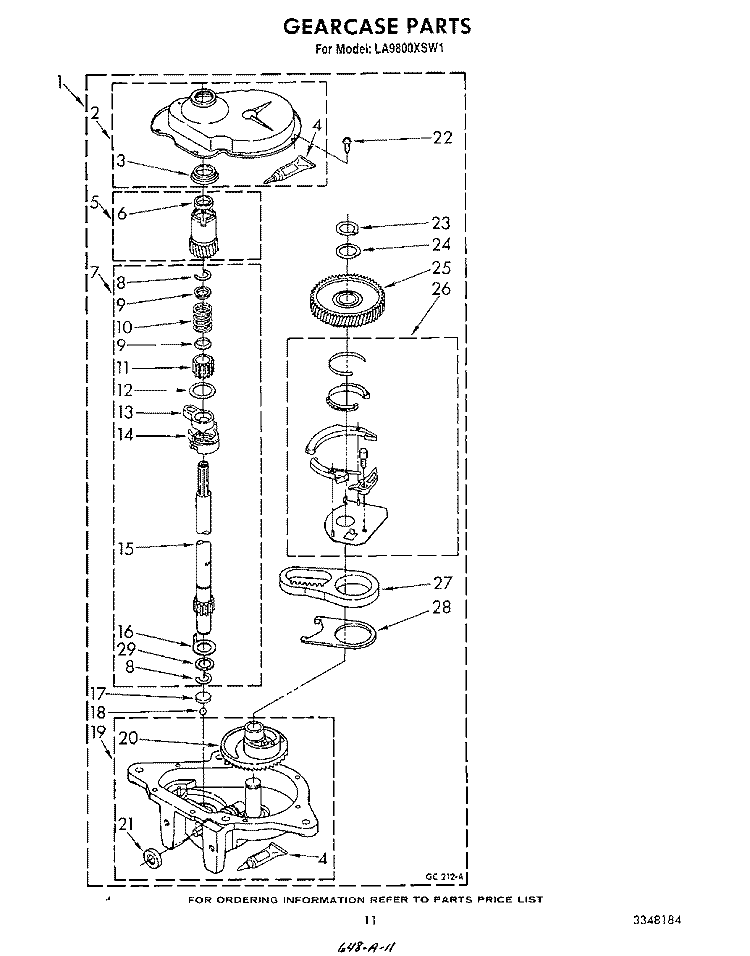 GEARCASE Diagram and Parts List for LA9800XSW1  Whirlpool Washer