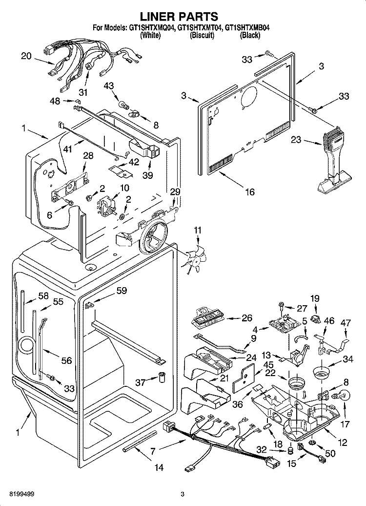 LINER PARTS Diagram and Parts List for GT1SHTXMB04  Whirlpool Refrigerator