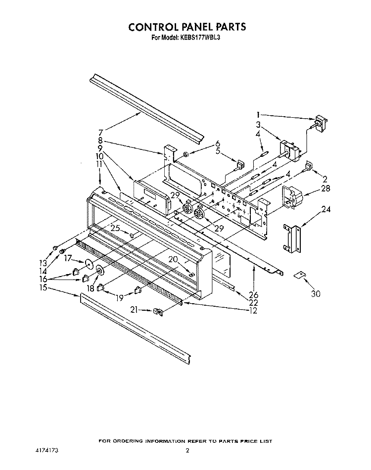 CONTROL PANEL, LIT/OPTIONAL Diagram and Parts List for KEBS177WAL3  KitchenAid Wall Oven