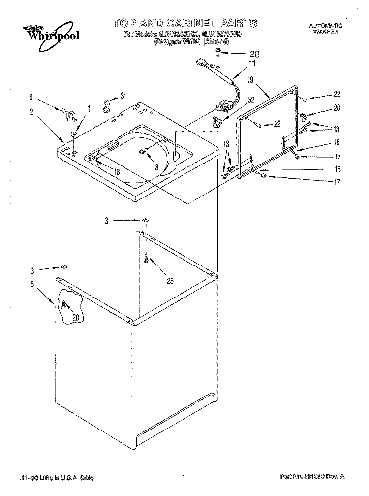 TOP & CABINET Diagram and Parts List for 4LSC9255DQ0  Whirlpool Washer