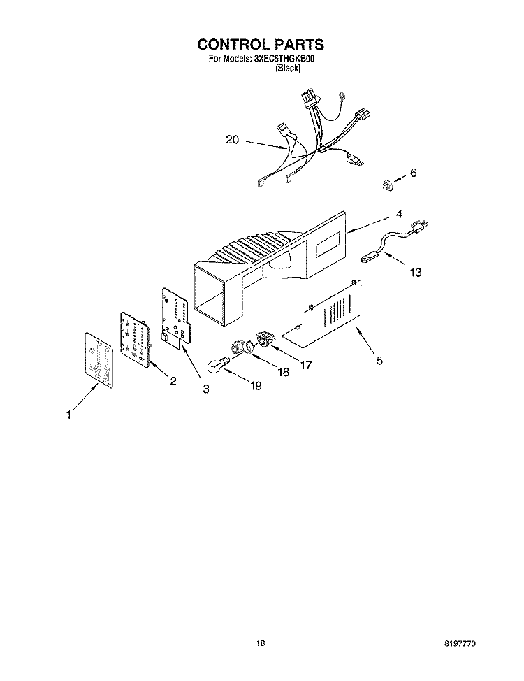 CONTROL Diagram and Parts List for 3XEC5THGKB00  Whirlpool Refrigerator