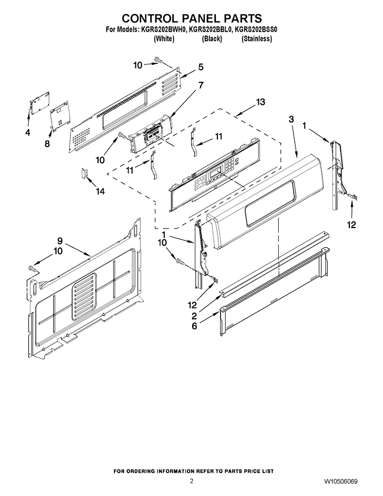 CONTROL PANEL PARTS Diagram and Parts List for KGRS202BBL0  KitchenAid Range