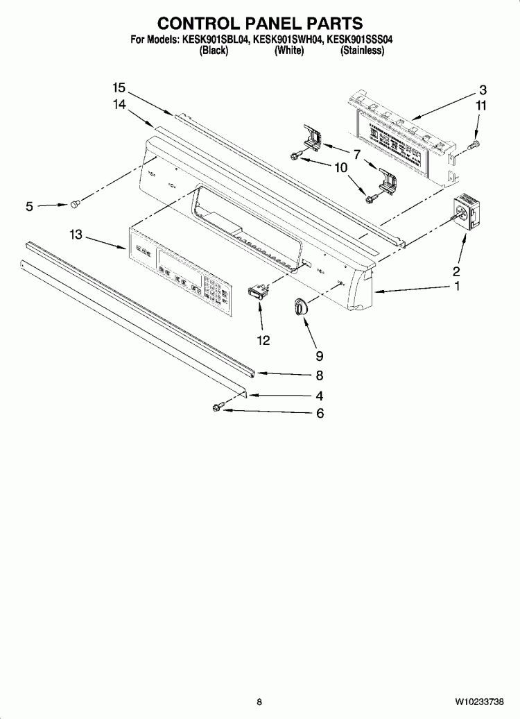 CONTROL PANEL PARTS Diagram and Parts List for KESK901SSS04  KitchenAid Range