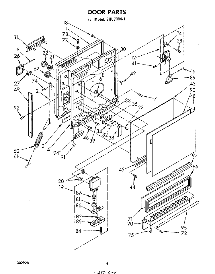 DOOR Diagram and Parts List for SHU70041  Whirlpool Dishwasher