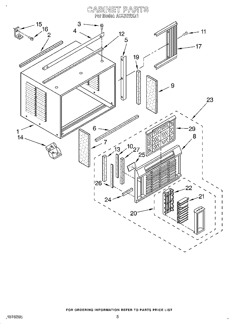CABINET Diagram and Parts List for ACQ122XZ1  Whirlpool Air Conditioner