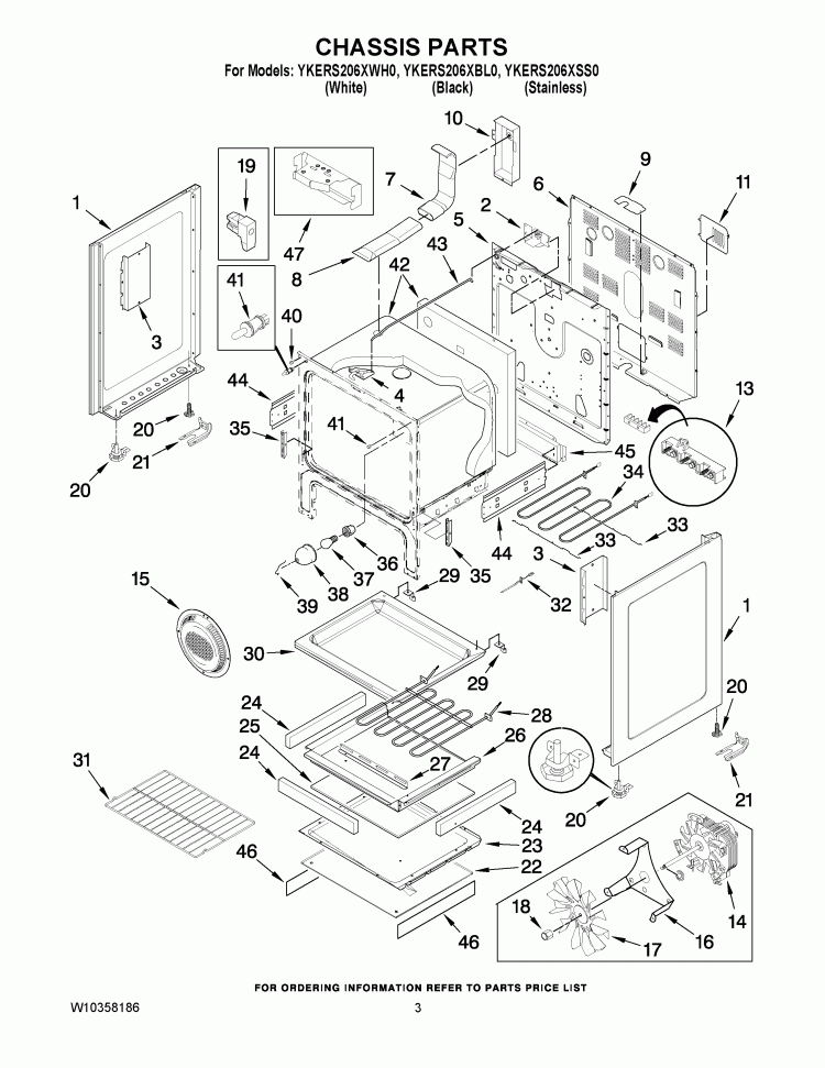 CHASSIS PARTS Diagram and Parts List for YKERS206XBL0  KitchenAid Range