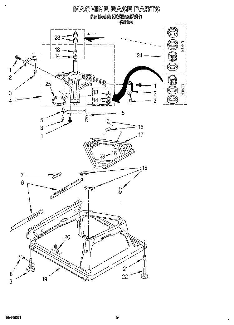 MACHINE BASE Diagram and Parts List for KAWE565BWH1  KitchenAid Washer