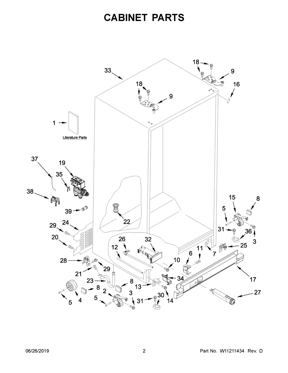 Cabinet Parts Diagram and Parts List for WRS555SIHB00  Whirlpool Refrigerator