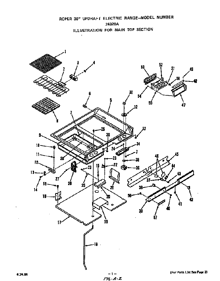 Main Top Diagram and Parts List for 2492*0A  Roper Range