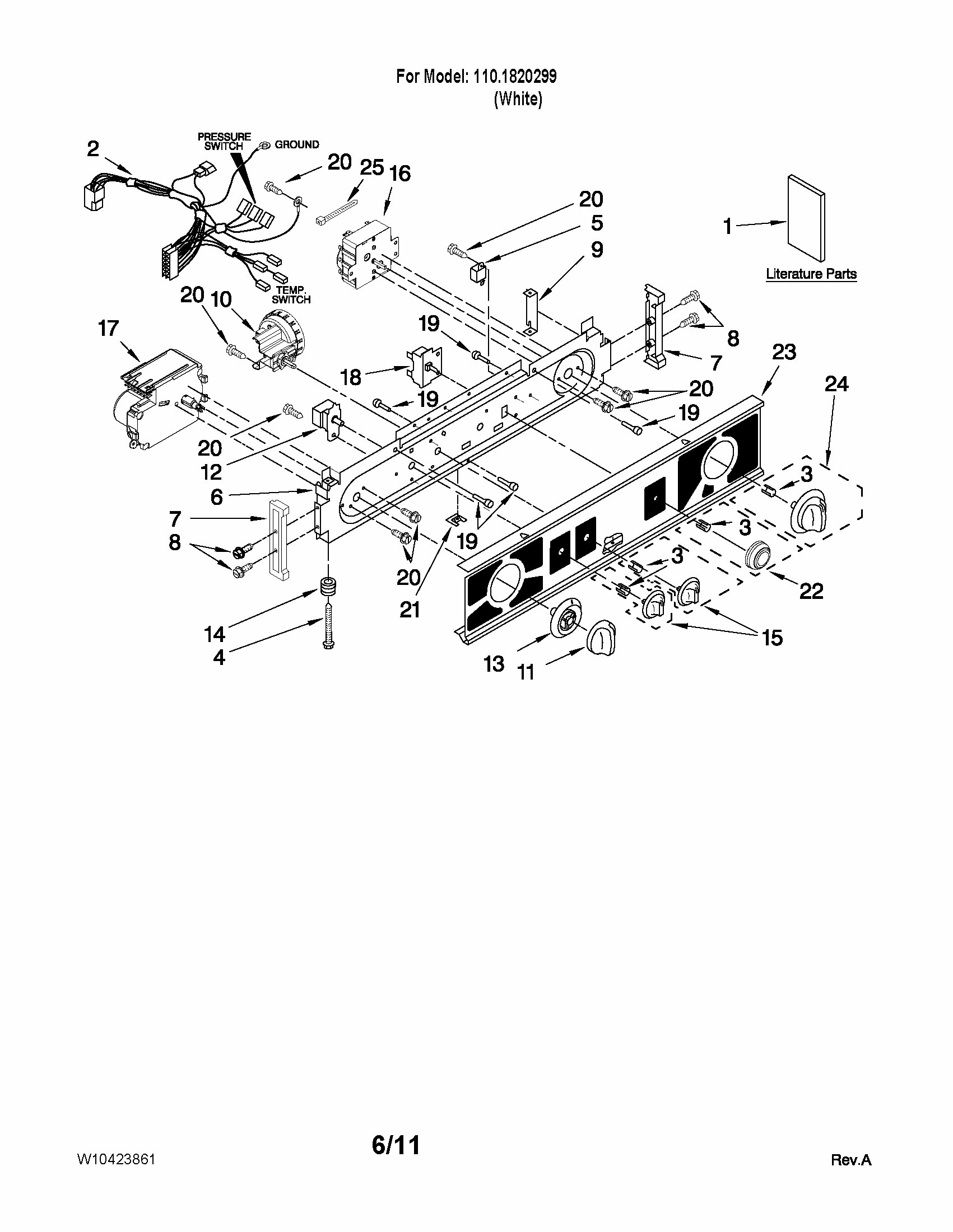 Washer/dryer Control Panel Parts Diagram and Parts List for 1101820299  Kenmore Washer Dryer Combo