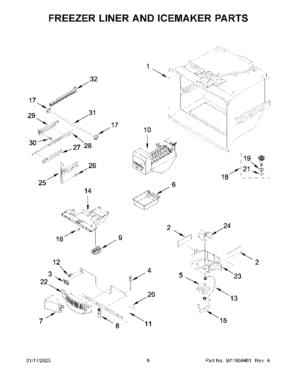 Freezer Liner And Icemaker Parts Diagram and Parts List for KRFF302ESS06  KitchenAid Refrigerator