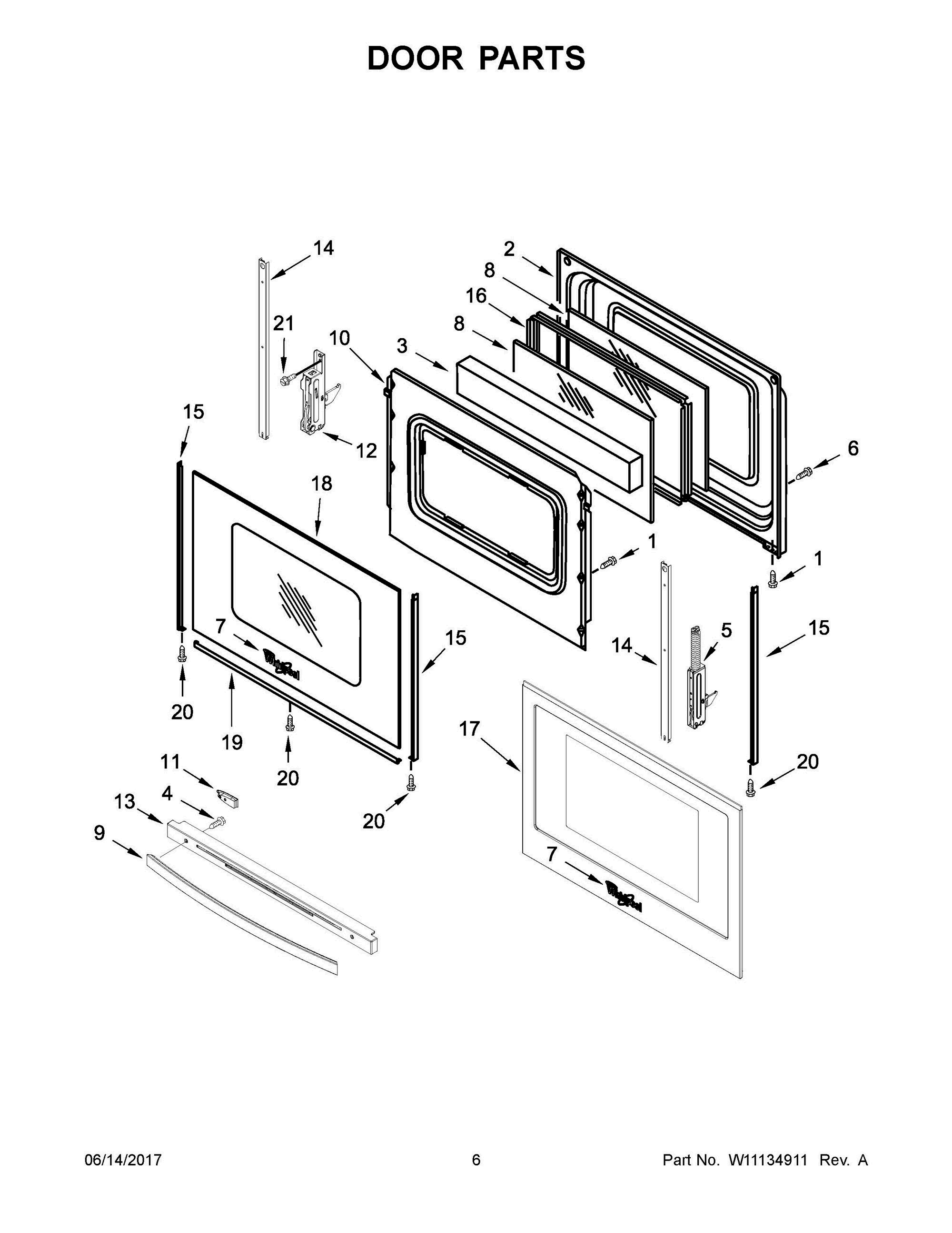04 - DOOR PARTS Diagram and Parts List for WEE510S0FB1  Whirlpool Range