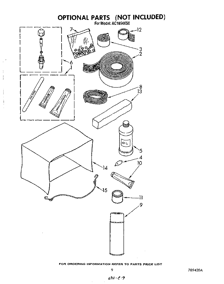 LIT/OPTIONAL Diagram and Parts List for AC1854XS0  Whirlpool Air Conditioner